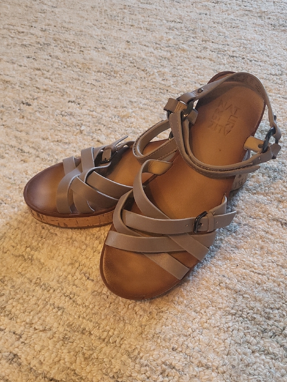 Women's Naturalizer Light Grey Strappy Cork Wedge Sandals
